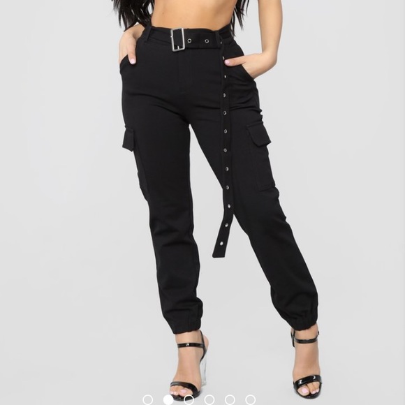 Shinestar Pants - Black Buckle Cargo Pants